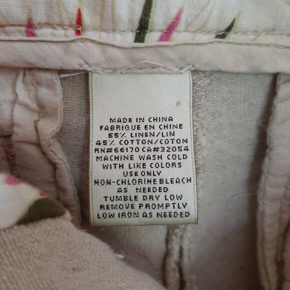 Anthropologie Elevenses Linen Mid Rise Shorts 6 Beige Pleated Metallic Coastal - Picture 5 of 6